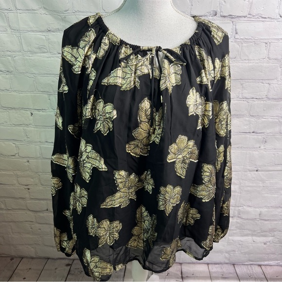 TOMMY BAHAMA Shimmering Shores Metallic Jacquard Peasant Top Large - Picture 2 of 9